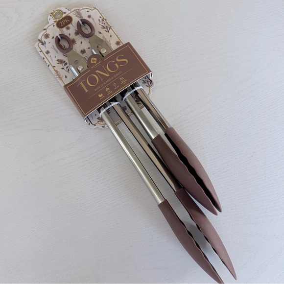 Brown and Silver Gourmet Superior Quality Kitchen Tongs Set of 2 - Picture 4 of 7